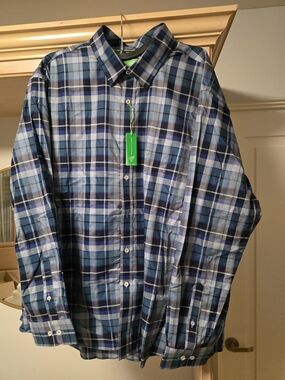 Men's Blue Plaid Button-Down Shirt - Casual Cotton Blend
